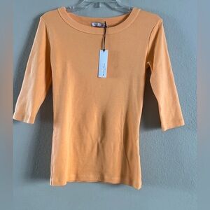 NWT Michael Shores Women’s Basic Ribbed Top Citrus 3/4 Sleeves Round Neck OS